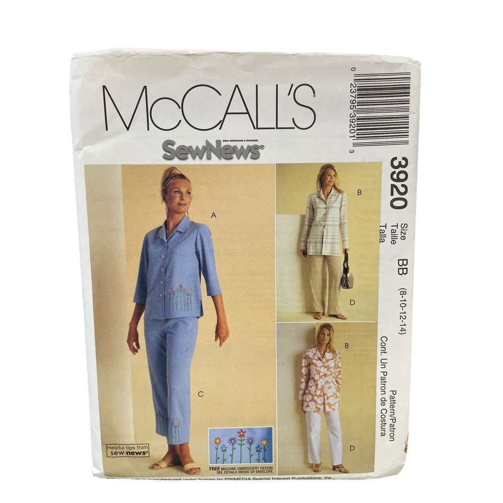 McCall's 3920 Sewing Pattern Misses Petite Top Pants Size 8-14 2003 Uncut FF